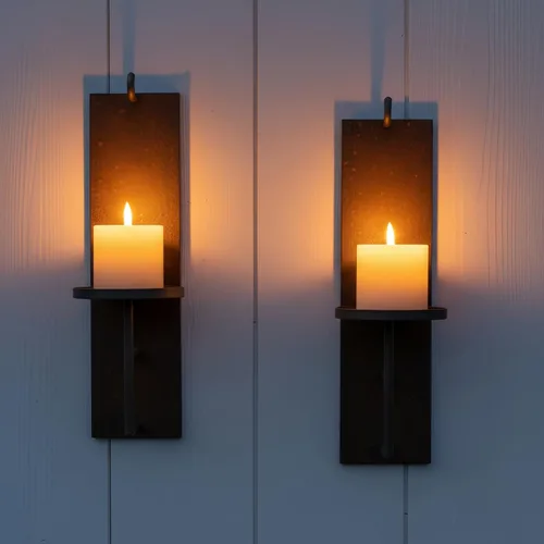 Vista 7 de Juego de 2 apliques de pared vintage para velas, metal de hierro envejecido, 15.6 x 3.9 pulgadas, estilo rústico de granja