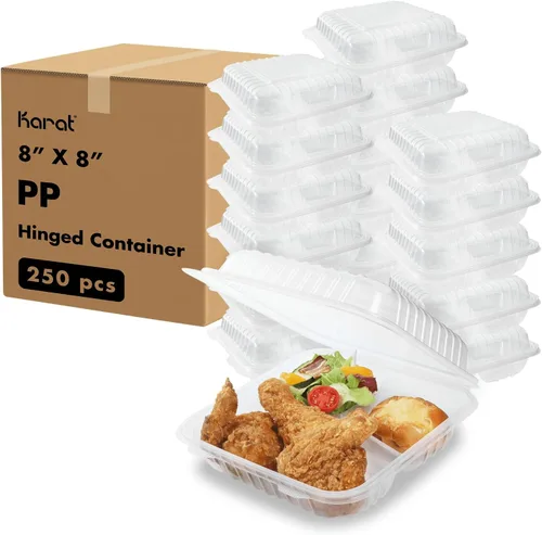 Vista 11 de Contenedores de Comida para Llevar Karat Clamshell [6"x6" - 300 unidades] Duraderos, Aptos para Microondas, Apilables, Resistentes a Roturas, Cajas