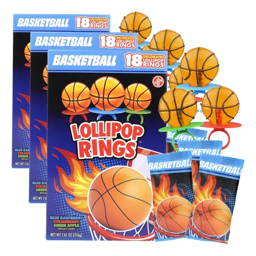 Vista 8 de Needzo Anillos de piruleta de baloncesto, caramelos en forma de bola deportiva, 18 ventosas