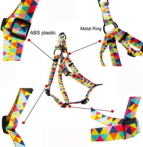 Vista 4 de Arnés para perro hembra, bonito patrón geométrico de triángulos geométricos, hebilla de liberación rápida, cuello halter ajustable para perros