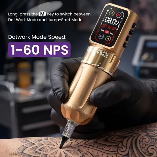 Vista 5 de Kit de pistola de tatuaje inalámbrico de agujero de gusano con batería dual Dorado (Gold 2)