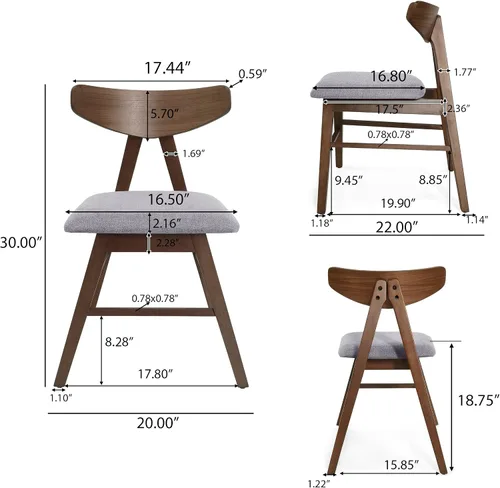 Vista 6 de Christopher Knight Home Stocker - Sillas de comedor tapizadas, color gris oscuro/nogal (juego de 2)