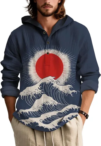 Vista 13 de Sudadera con capucha con estampado floral colorido para hombre, con botones, holgada, de manga larga, sudadera con capucha de gran tamaño para otoño