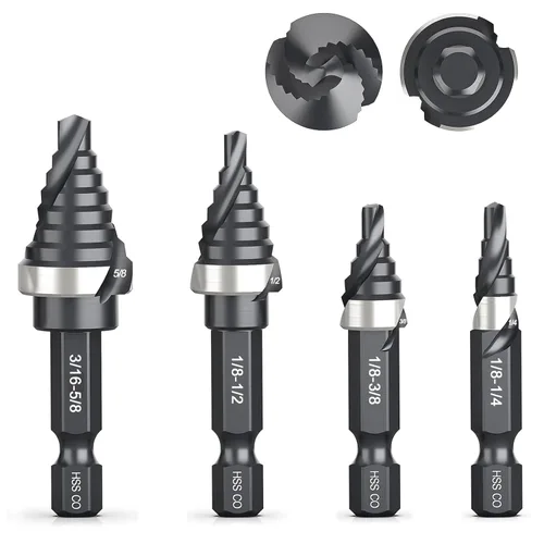 Vista 8 de THINKWORK Broca de paso de cobalto M35 con flauta en espiral, broca de paso HSS de tamaño único de 1/2", brocas de paso de tamaño pequeño EDC