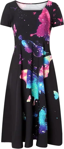 Vista 2 de Vestido de verano para mujer, estampado floral, elegante, de manga corta, fluido, vestido largo casual, a la moda, para fiestas, uso diario