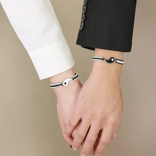 Vista 6 de MEALGUET Juego de 2 pulseras Yin Yang para parejas y mejores amigos, hechas a mano, trenzadas, de macramé, pulsera Yin y Yang para 2 mejores amigos