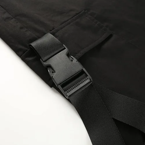 Vista 6 de JEAAMKSSER Pantalones cargo negros de cintura alta para mujer con bolsillos, holgados, color liso, Y2K Streetwear