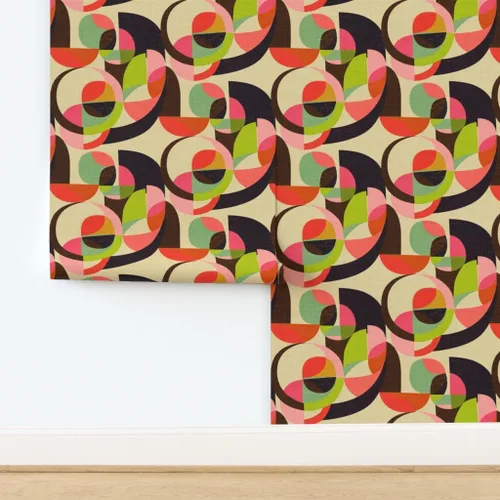 Vista 4 de Spoonflower Mid Century Modern Peel and Stick Removable Wallpaper Roll 24" x 144" Retro Nostalgic Earth Tones Geometric Self-adhesive