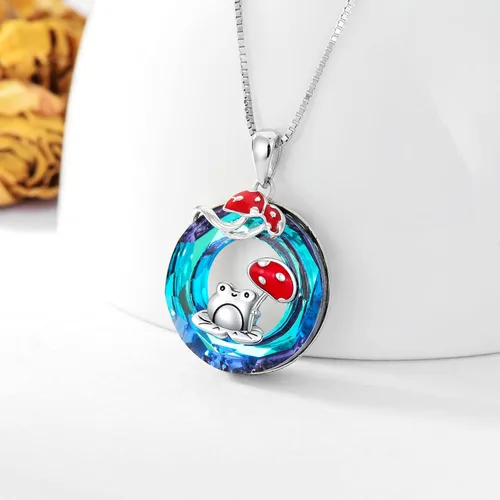 Vista 2 de YOSOPRETTY Collar de seta de plata de ley 925 con colgante de árbol de la vida de rana, caracol, fase lunar, collar con colgante de hongo, joyería