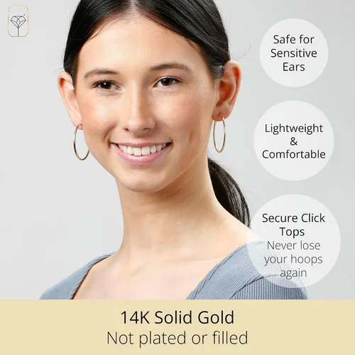 Vista 2 de Aretes de aro de oro macizo de 14 quilates para mujer, aretes de aro de oro amarillo o blanco de 14 quilates, aretes de oro real de 14 quilates