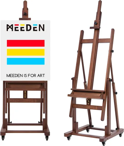 Vista 8 de MEEDEN Caballete de estudio extragrande y resistente con marco en H - Caballete de madera de haya maciza para artista profesional, caballete de arte