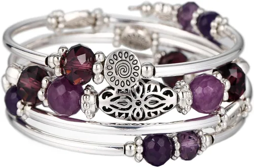 Vista 23 de FULU AUTUMN Pulseras apilables con cuentas para mujer, pulsera bohemia de plata envolvente, joyería de moda en capas, regalos para ella 17-negro