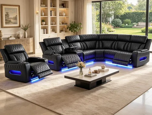 Vista 37 de Juego de sofá seccional reclinable de cuero, sofá seccional con 4 sillones reclinables