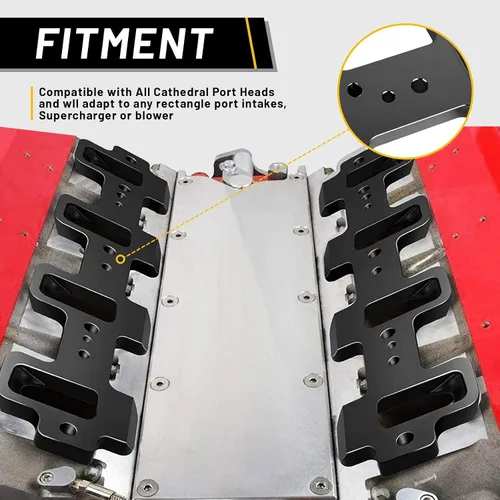 Vista 2 de LS1 Placas adaptadoras de colector de admisión rectangular para culata de puerto catedral a LS3 LSA ZL1 CTS-V (negro)