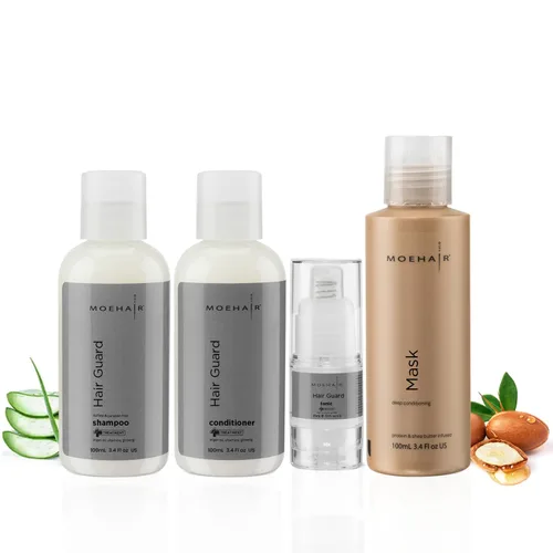 Vista 8 de MOEHAIR Travel Trio: Champú protector de cabello + acondicionador y protector térmico para cabello dañado y seco (3.4 fl oz cada uno)