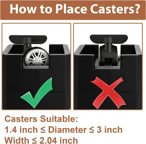 Vista 8 de Elevadores de cama, negro, 2 pulgadas de altura, diseño de doble cara para diferentes patas y ruedas de muebles, paquete de 4 (negro, 2 pulgadas)