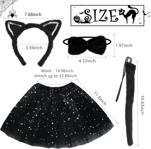 Vista 4 de Conjunto de disfraz de animales de Halloween, falda tutú, diadema de animales, corbatín y cola, accesorios de disfraz