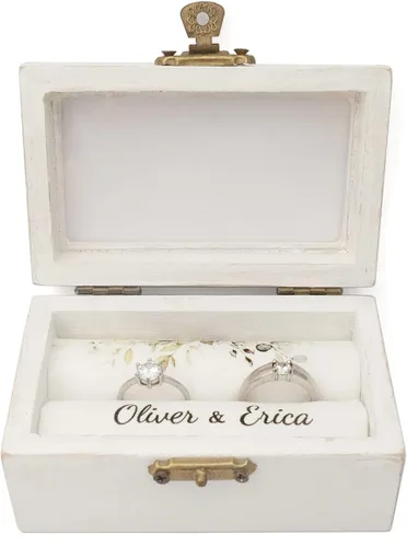 Vista 5 de Caja de anillo de boda personalizada, caja de anillo de boda, caja de anillo de ceremonia de boda personalizada, caja de anillo de compromiso, caja
