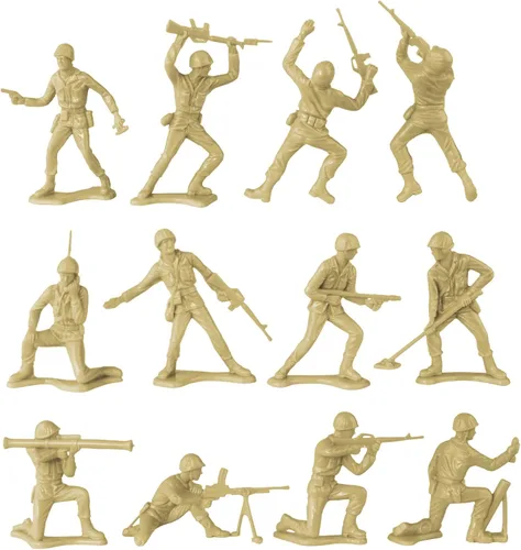 Vista 6 de TimMee Cubo de soldados de ejército - Verde OD vs. Tostado 54 piezas de juego de soldados - Fabricado en EE. UU