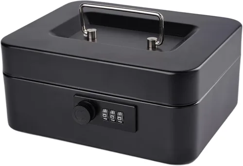 Vista 10 de Mini caja de efectivo con cerradura, ranura y bandeja de dinero anaranjado - pequeño