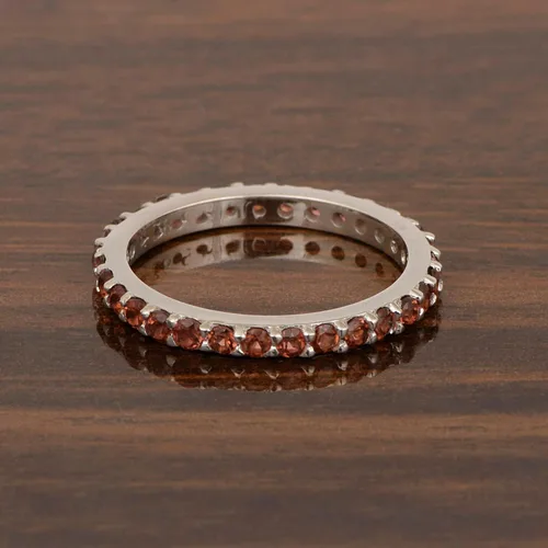 Vista 2 de Anillo de boda de plata de ley 925 maciza apilable redondo de 0.079 pulgadas, piedras natales, anillo de boda para mujer