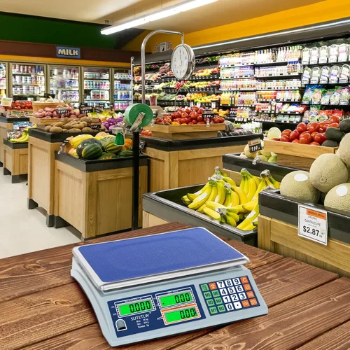 Vista 2 de Báscula de cálculo de precios de 66 lb/30 kg de doble LCD digital comercial con plataforma de acero inoxidable, báscula comercial recargable