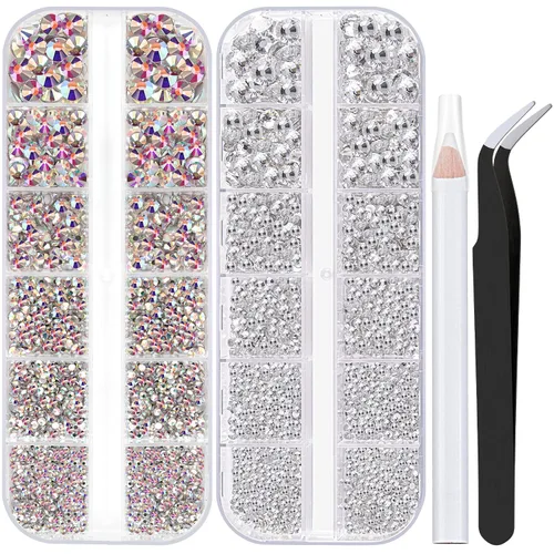 Vista 30 de Dos paquetes de diamantes de imitación de parte trasera plana, 4520 piezas de diamantes de imitación coloridos para arte de uñas, cristal colorido +