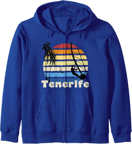 Vista 3 de Tenerife Canary Islands Windsurfing Windsurf Sudadera con capucha y cremallera para, Negro