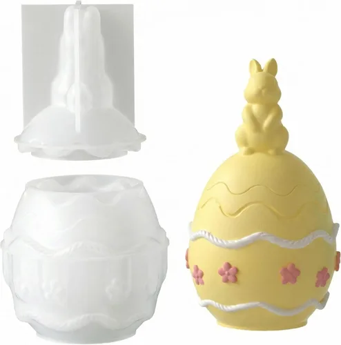 Vista 13 de Molde de silicona para tarro de vela de huevo de conejo de Pascua, molde de resina de huevo de conejo 3D para velas, taza de almacenamiento