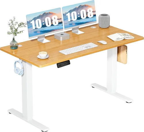 Vista 13 de DUMOS Escritorio eléctrico de pie de 40 pulgadas con altura ajustable, estación de trabajo para computadora para trabajar sentado o de pie, mesa