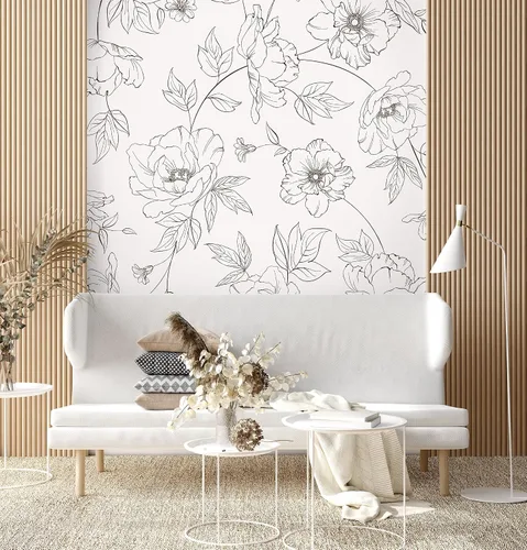 Vista 2 de Papel pintado floral Amapola flor dibujo mural de pared (ESTILO 1)