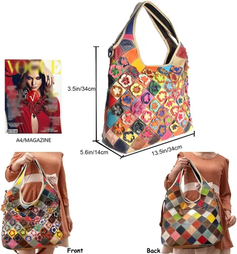 Vista 3 de Bolsos de cuero genuino para mujer, bolso de hombro de diseñador 3D floral hobo bolsas de mano bolso bandolera
