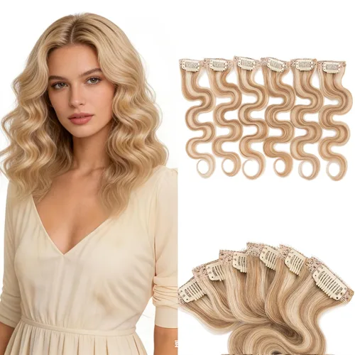 Vista 19 de 6 extensiones de cabello real con 6 clips, cabello ondulado de 10 pulgadas, color marrón oscuro