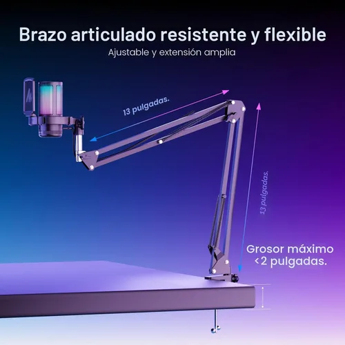 Vista 8 de MAONO Micrófono USB para juegos, Micrófono condensador con cancelación de ruido con silencio, ganancia, monitoreo, micrófono de brazo de boom