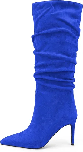 Vista 38 de Zamikoo Botas holgadas de tacón alto para mujer, botas de tacón de aguja altas hasta la rodilla, puntera puntiaguda, elásticas, botas altas de meter