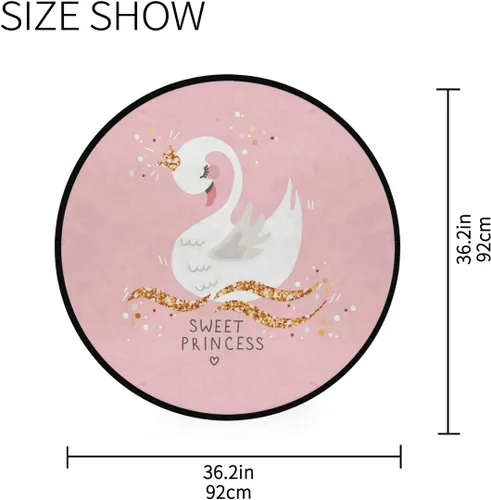Vista 5 de Sweet Cute - Alfombra redonda de cisne de dibujos animados de cisne rosa y dorado, alfombra suave y cómoda con respaldo antideslizante