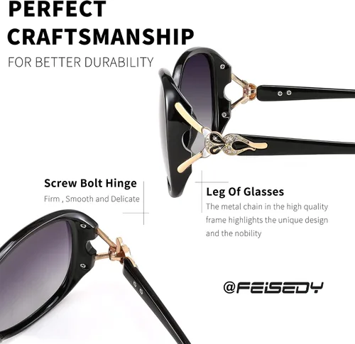 Vista 4 de FEISEDY Gafas de sol polarizadas de gran tamaño para mujer, gafas de sol clásicas de zorro B2730