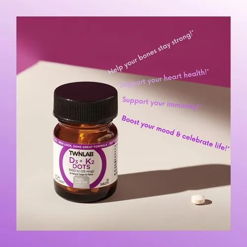 Vista 3 de Twinlab D3 + K2 Dots - Suplemento de vitamina D3 y vitamina K2 para apoyo inmunológico, salud ósea y salud cardíaca, vitamina D 1000 UI + vitamina K