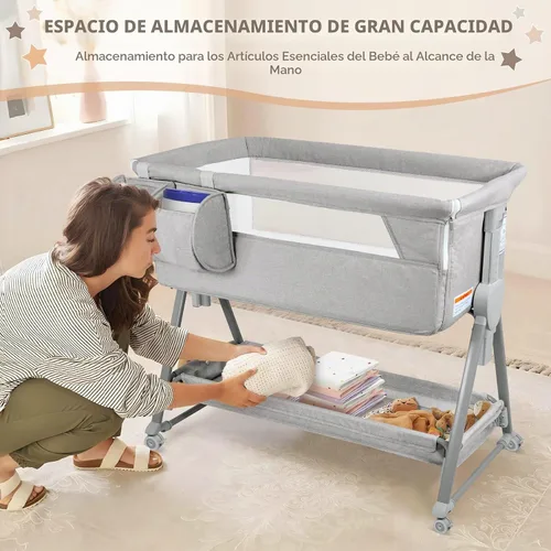 Vista 3 de BIERUM Moisés de bebé para bebé – Moisés de noche ajustable de 7 alturas con ruedas bloqueables, fácil de montar, cuna portátil con bolsa de Gris