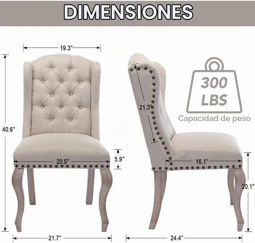 Vista 2 de chairus Juego de 2 sillas de comedor Parsons tapizadas copetudas, color Beige