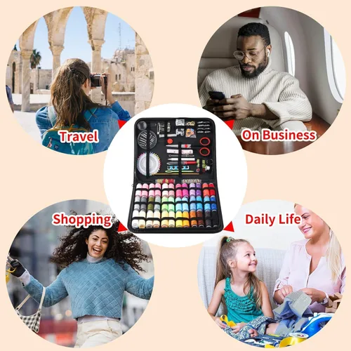 Vista 5 de Kit de costura para adultos, 183 piezas de aguja e hilo con suministros básicos de costura y accesorios para viajes pequeños arreglos, reparaciones