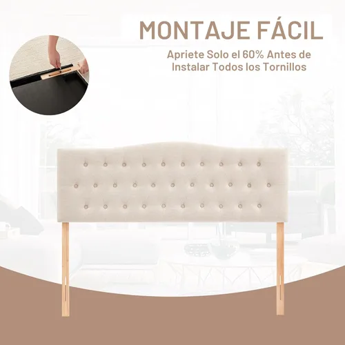 Vista 4 de Huatean Home - Cabecera tapizada y capitonada de tamaño completo, cabecera XL de madera maciza resistente y duradera, cabecera de tela con altura