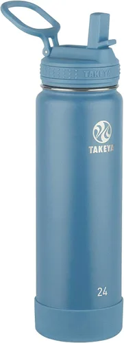 Vista 13 de Takeya Actives - Botella de agua con tapa con popote, duradera y de fácil cuidado, con aislamiento de acero inoxidable, tapa sin BPA con asa