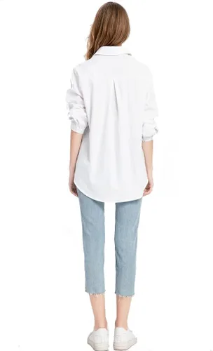 Vista 4 de Minibee Camisas de manga larga con botones para mujer, túnica de algodón, blusas altas y bajas