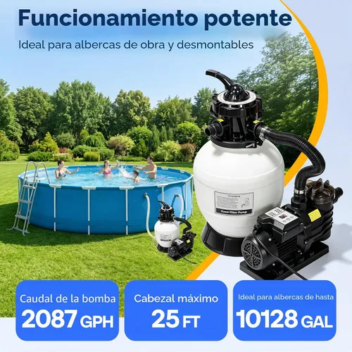 Vista 3 de VIVOHOME Bomba de filtro de arena mejorada de 2087 GPH con temporizador, se adapta a piscinas enterradas/sobre el suelo de hasta 10,000 galones