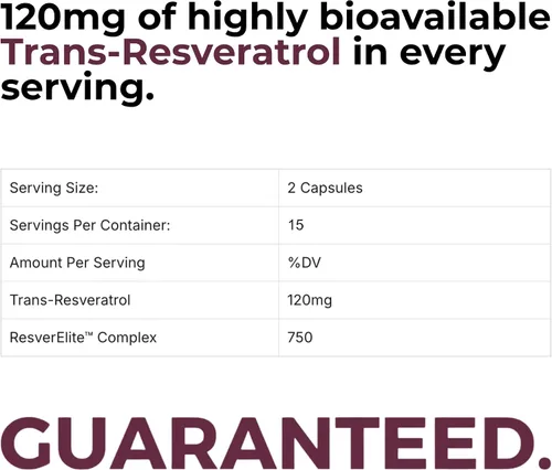 Vista 2 de Mara Labs ResverElite Resveratrol biodisponible Vegano, sin rellenos y sin OMG 30 cápsulas veganas