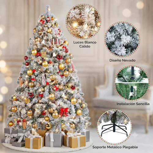 Vista 6 de Yaheetech - Árbol de Navidad artificial preiluminado de 6 pies, 250 luces Árbol de Navidad completo iluminado blanco para decoración navideña