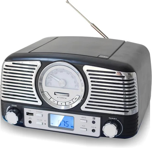 Vista 4 de TechPlay QT62BT CD estéreo compacto de diseño retro, con perilla giratoria AM/FM, recepción Bluetooth inalámbrica y puerto USB. con entrada auxiliar