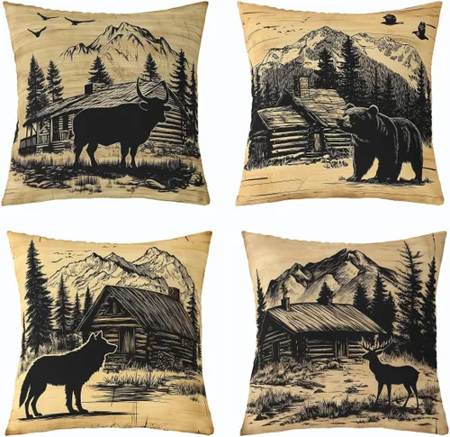 Vista 8 de Feelyou Fundas de Almohada Decorativas de León 16"x16" Juego de 4 Funda de Cojín Suave de Tigre Decoración de Lobo Funda de Almohada de Leopardo