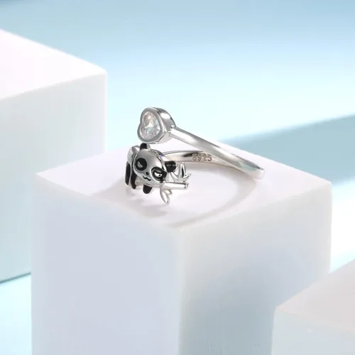 Vista 4 de Sterling Silver CatPugElephantPandaAxolotlUnicornCow Rings Adjustable Cute Animal Hypoallergenic Ring Jewelry Gift for Women Daughter